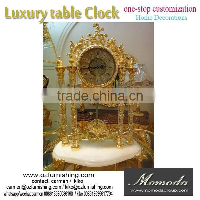 momoda Luxury Royal braroque style gold decorations antique classic home marble basic metal copper desk clock