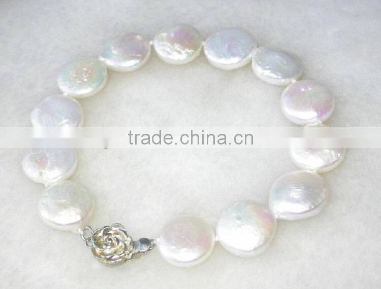 hottest 3-4mm coin shape white freshwater pearl bracelet
