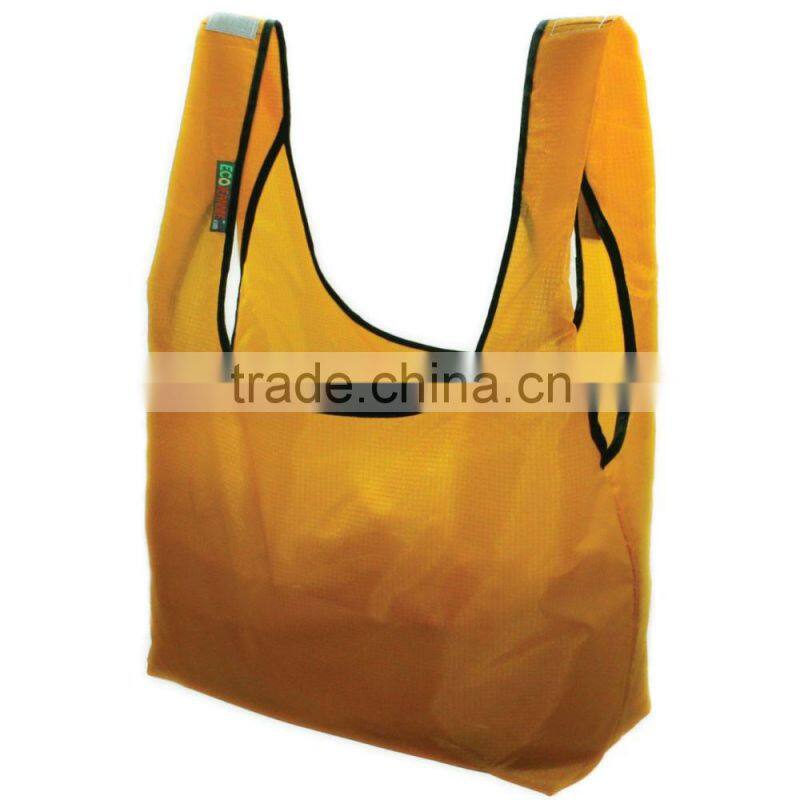 NEW Eco Friendly Ripstop Nylon Foldable Reusable Bag Grocery Shopping Tote Bag with velcro on the top of the handles