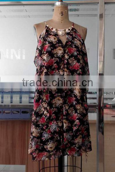 Irregular sleeves flower print women summer colthing