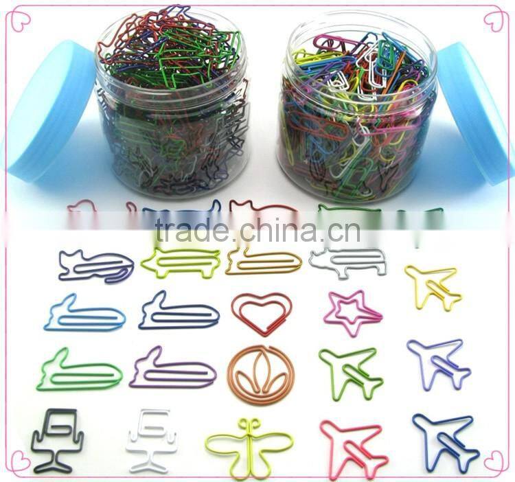 Round transparent PP box with assorted OEM shapes metal paper clips