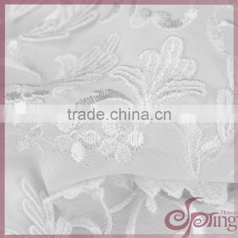 White floral chiffon lace embroidery fabric, fashion applique designs lace