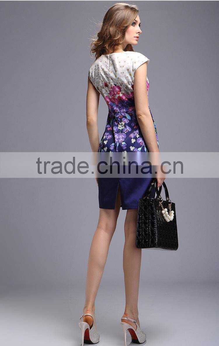 Latest design fashion short sleeve sublimation print dress for women