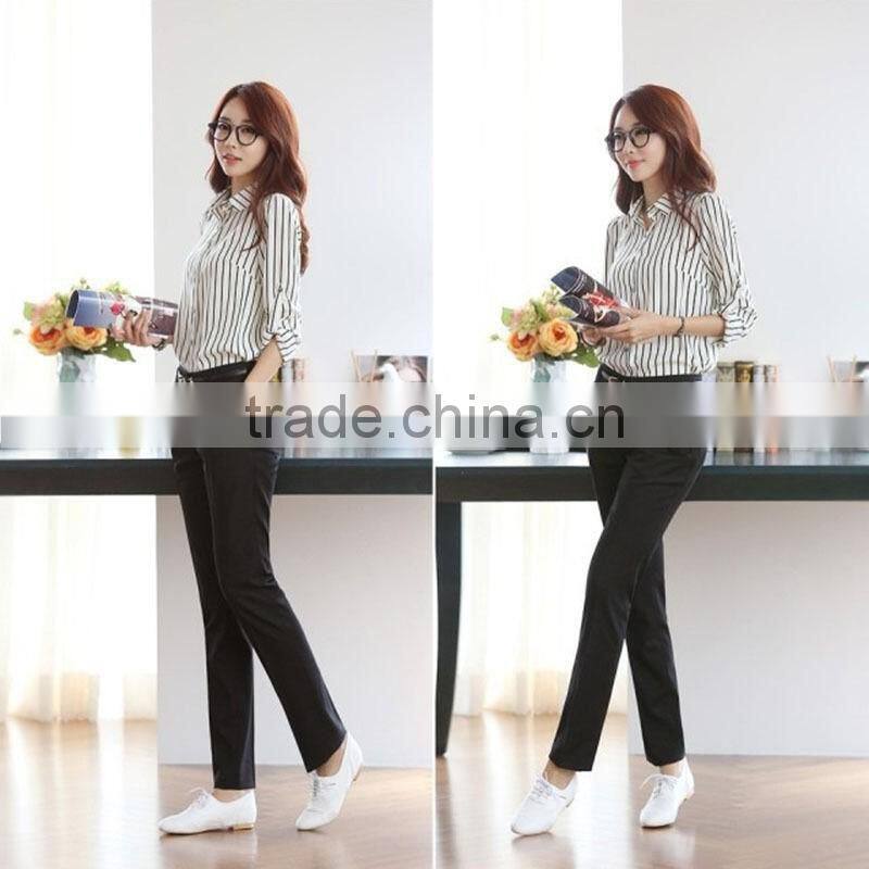 SZXX Hot Wholesale Womens Lady Stripes Long Sleeve Casual Blouse