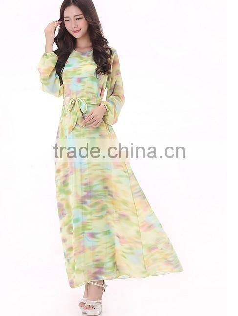 2015 fashion ladies long sleeve chiffon muslim long dress