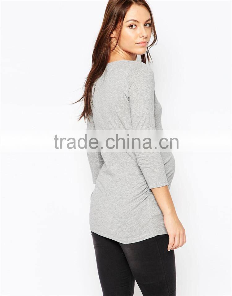 Wholesale pregnancy clothes blank 3/4 sleeve grey boatneck pregnancy maternity clothes