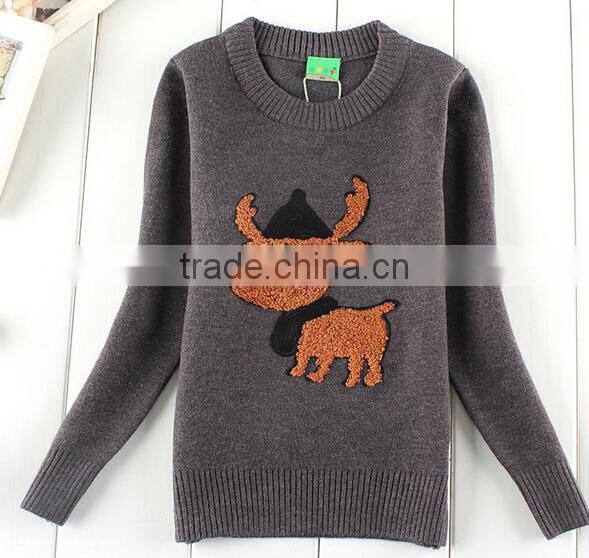 latest lovely animal crewneck hand knitted girls fancy sweater