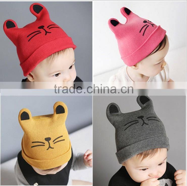 Cute Patten Design 100% Cotton Baby Winter Knitted Hat and Cap