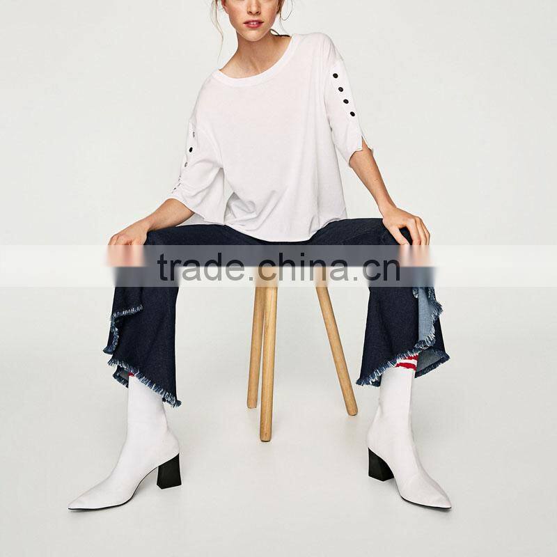 Wholesale Women Custom Top Casual Woman Hollow Buckle T-Shirt China Supplier