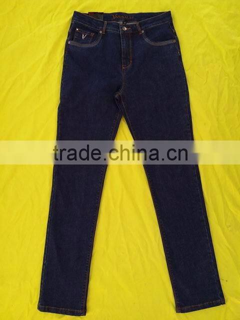 ladies slim leg jean with metallic stitch