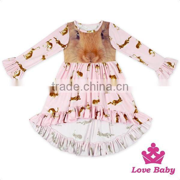 48BQA136 Lovebaby Short Front Long Back Ruffle Long Sleeve Baby Frock Pictures For 0-6Years Kids Casual Wear
