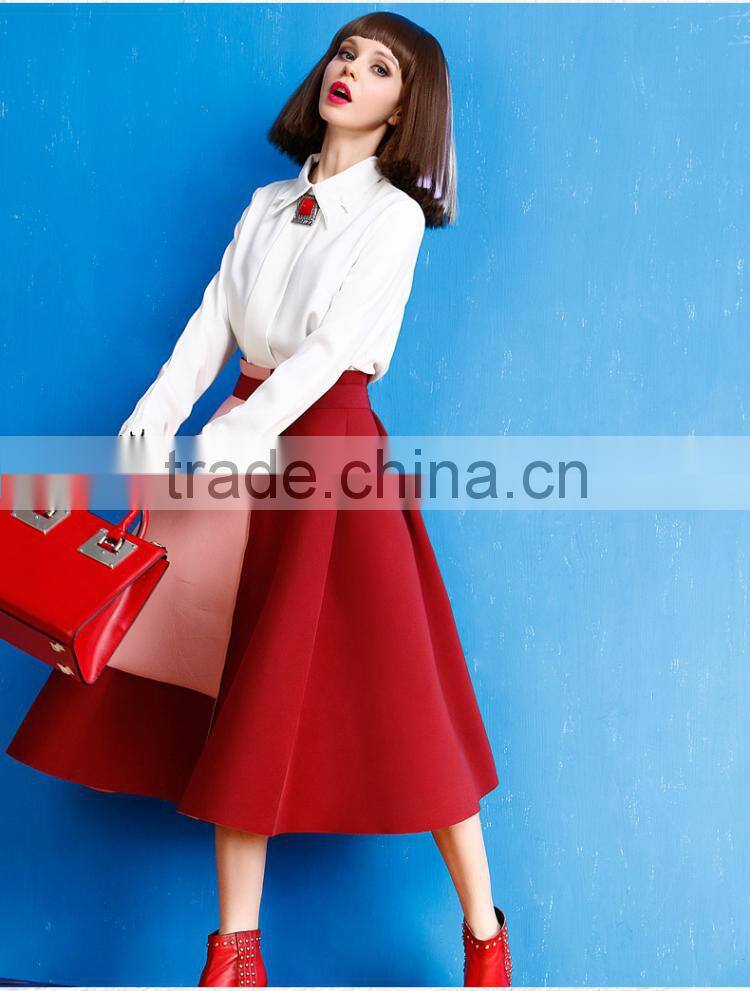 2015 winter hot sale womens A-Line High Waist patchwork long skirt