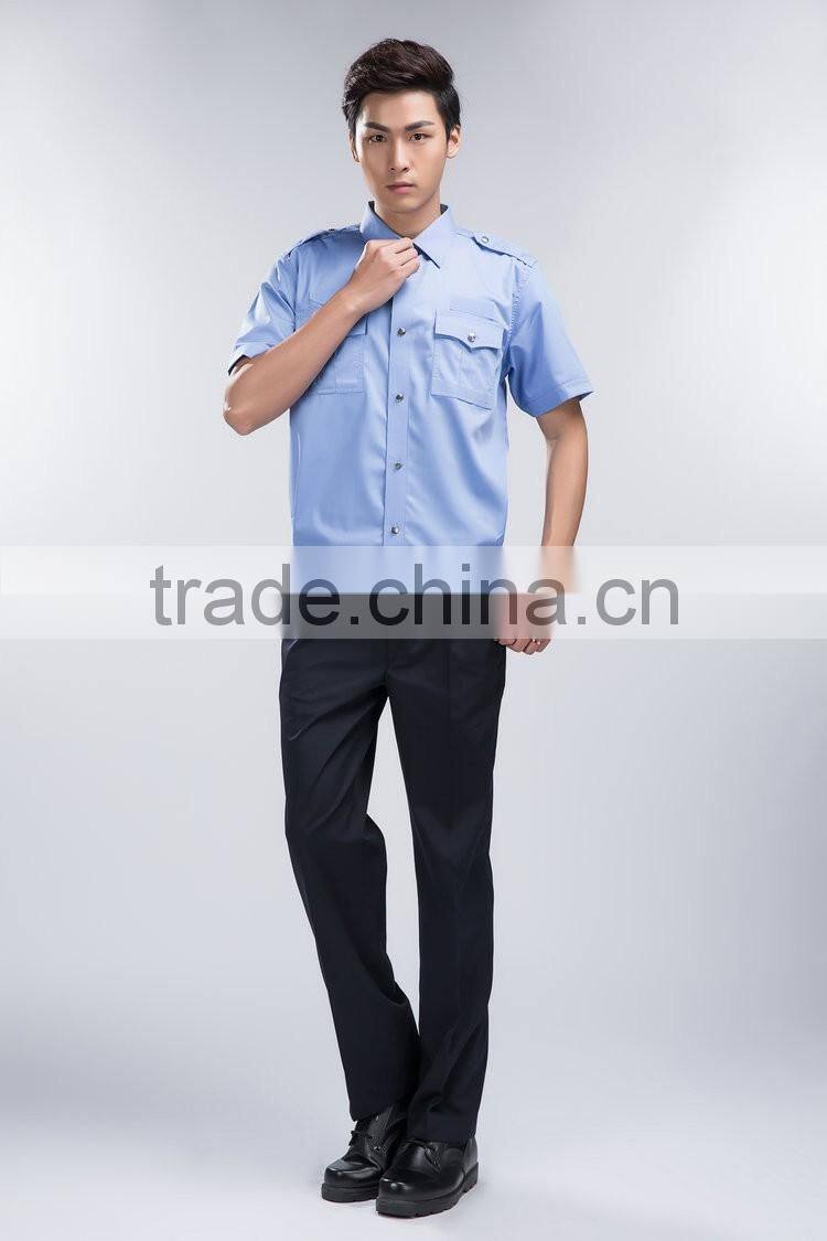 Juqian 2016 Cheap Short Sleeve blue cotton/polyester Security Shirt Uniform,Customize Security Guard Uniform Shirts
