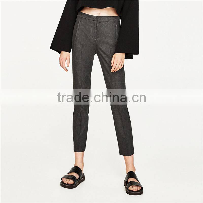 2017 OEM front zip marl stretch waist skinny leg trousers