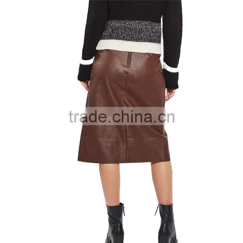 2017 OEM Spring Elegant Snap Wrap Midi Faux Leather Skirt