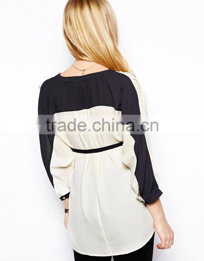 Maternity Zip Front Colour Block Shirt maternity clothing wholesale