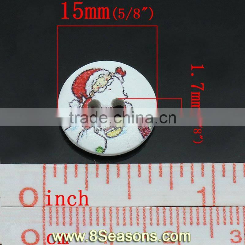 Round White Christmas Santa Claus Pattern 2 Holes Wood Painting Sewing Buttons Scrapbooking