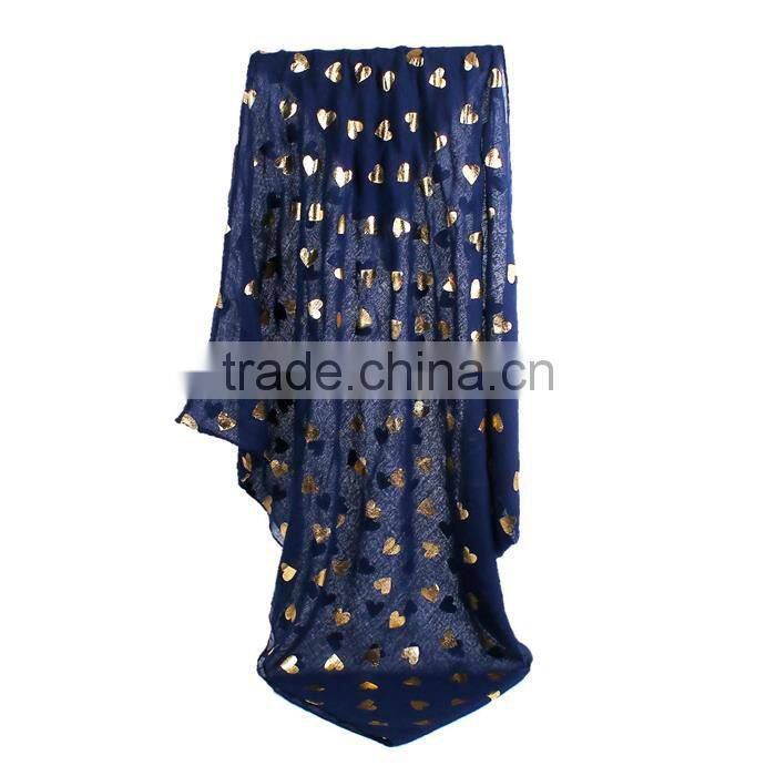 Cotton Polyester Blend Scarves & Wraps Rectangle Golden Navy Blue Heart Import Scarf