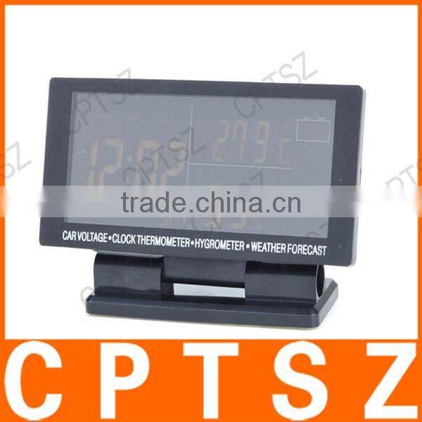 EC60 Car Four wet temperature record LCD Car Cigarette Lighter Powered Digital Clock + Voltage + Thermometer + Hygrometer