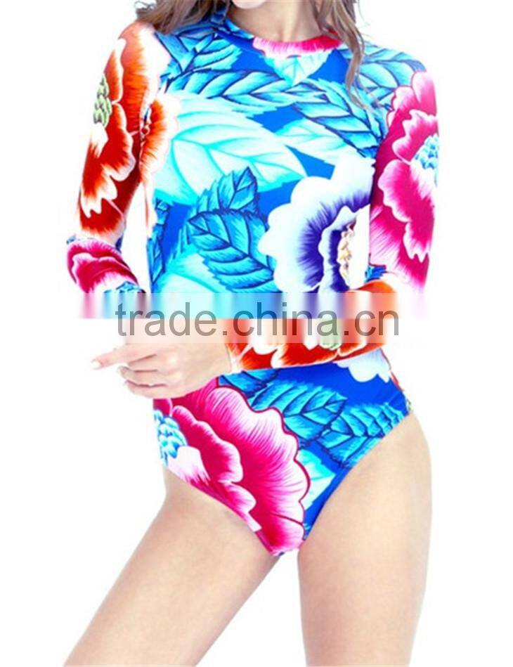 85% Polyester 15% Spandex Sublimation Zipper Long Sleeve Swimwear