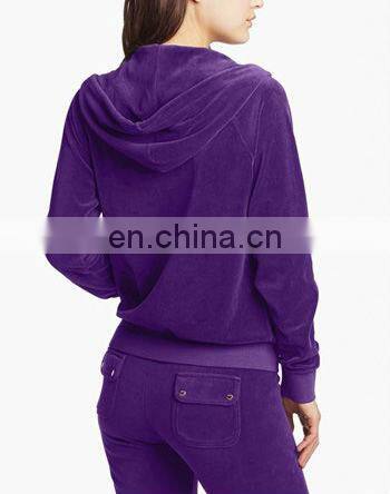 CHEFON Women Velour Zip Front Hoodie Tracksuit CNA0049