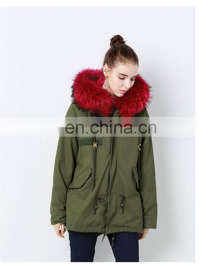 2016 Top Selling Fashion European Outwear Warm Raccoon Fur Collar Hood Winter Jacket Parka