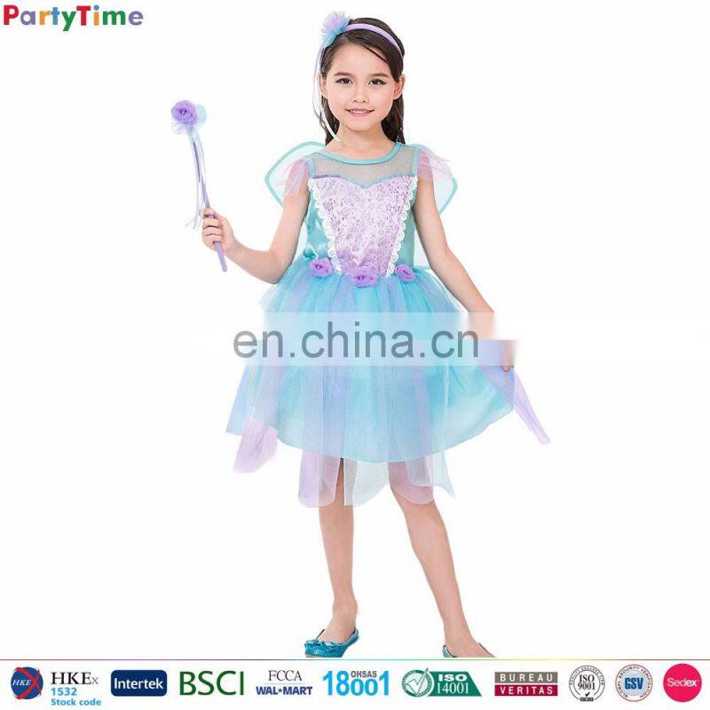 2017 fashions designer one piece party simple dress for kids wear, lilac floral fairy dresses for girls dress party