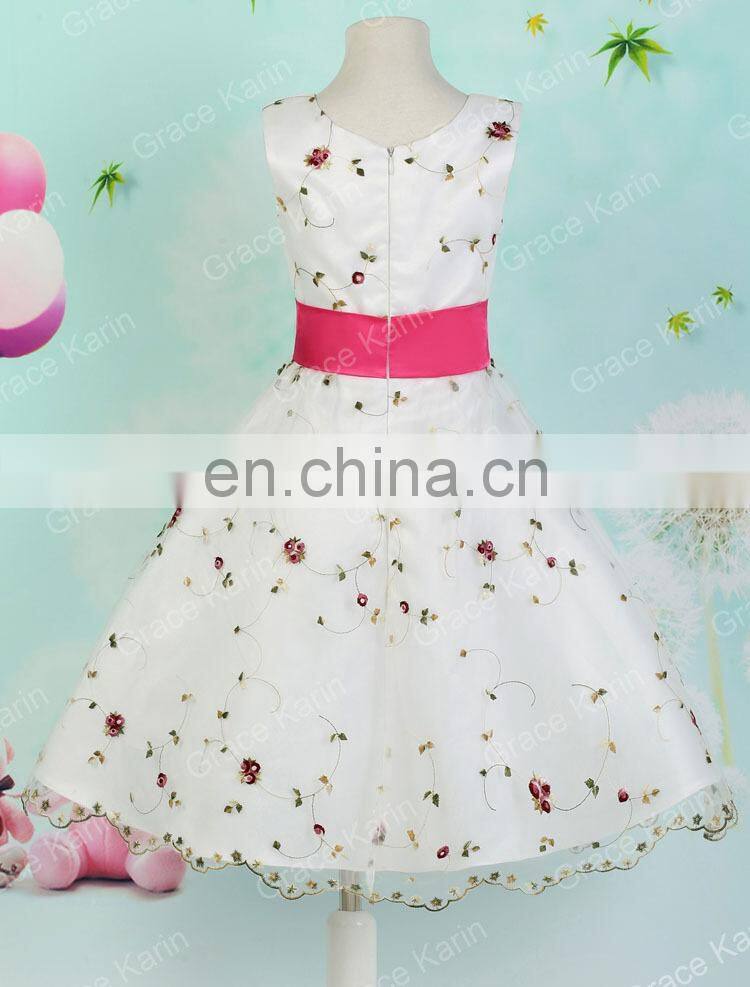 Grace Karin Cute Sleeveless White Lace Girl Party Wear Western Dress CL007553-1