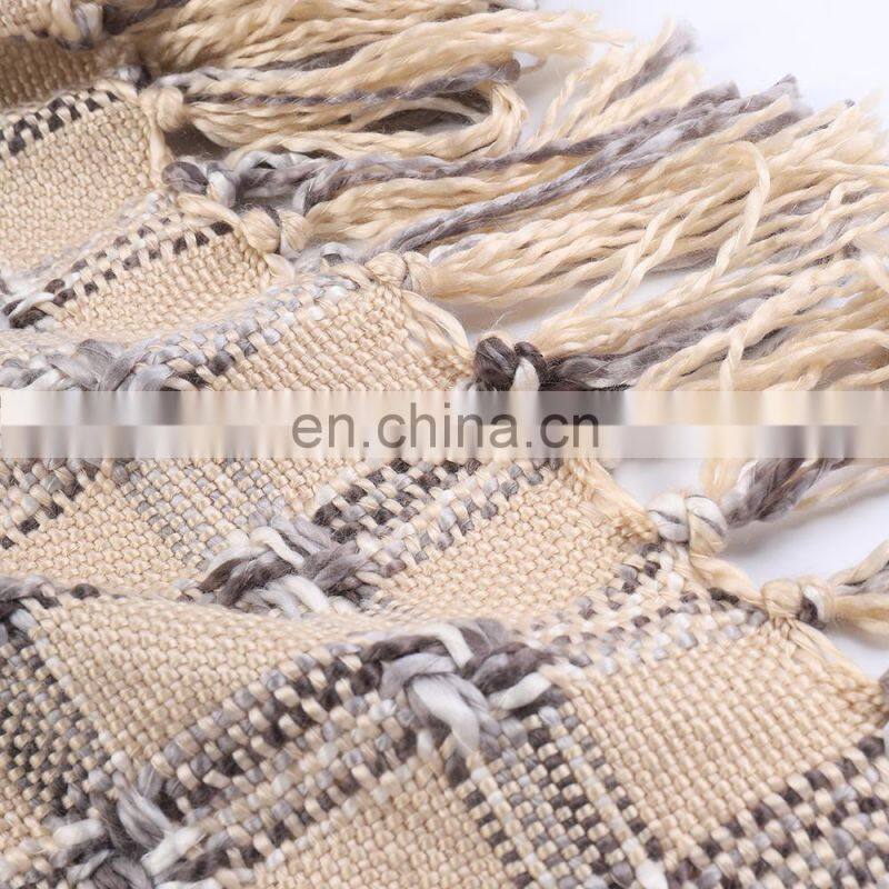 100%Acrylic Thick Beige Woven Check Pattern South Korean Style Blanket