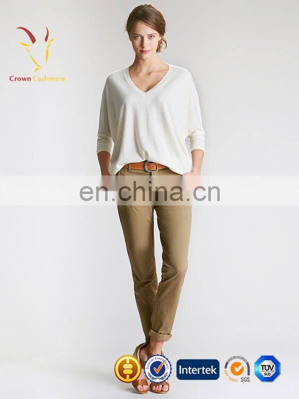 Ladies Loose Vneck Short Sleeve Cashmere Sweater