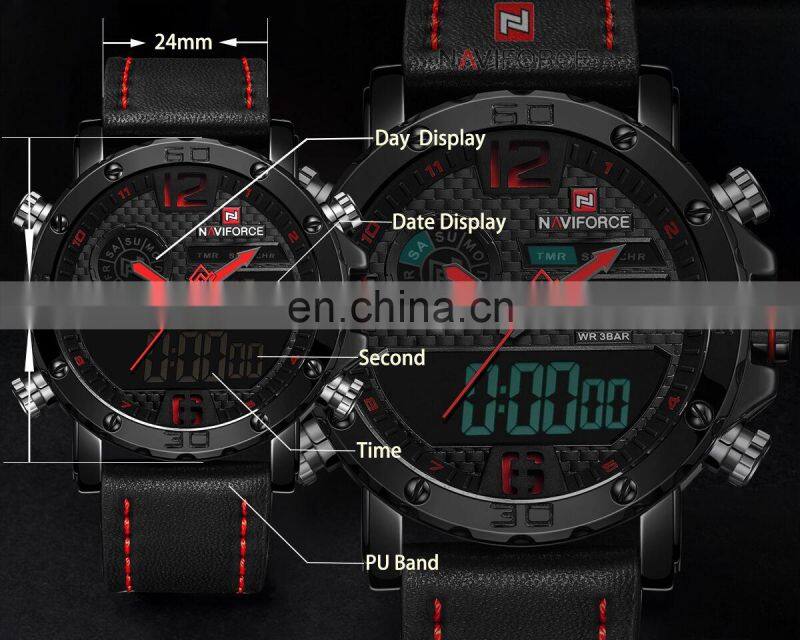 NAVIFORCE NF9134 Men Fashion Casual Digital Quartz Movement Watch Week Day Date Timing Display Back light Watch