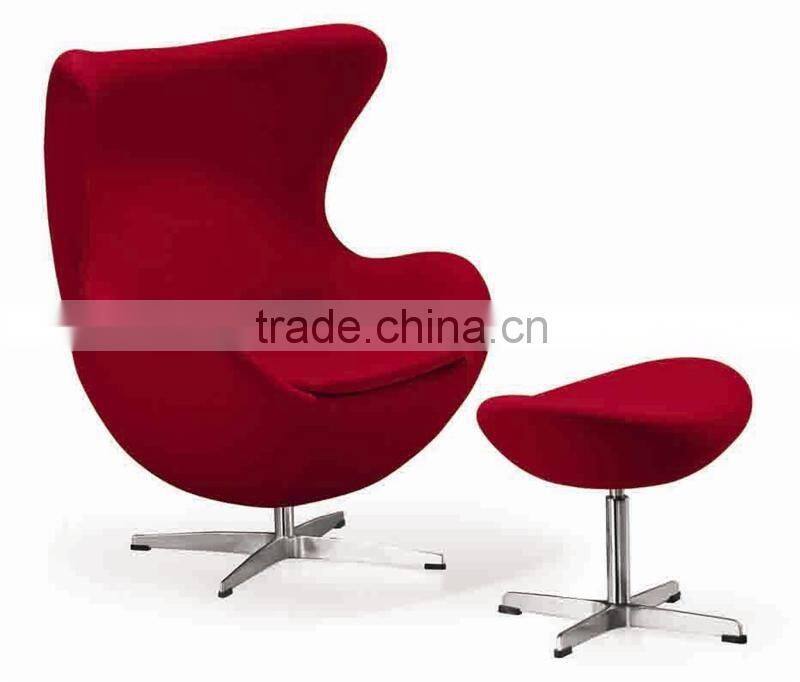 replica fiberglass fabric /genuine leather Egg Chair ottoman with aluminum base designed by Arne Jacobsen