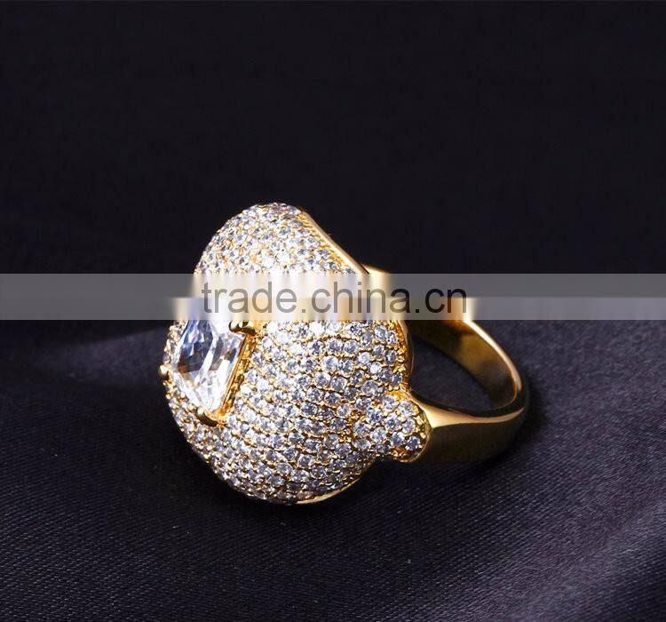Newest Statement Fashion Pave Setting Cubic Zirconia Chunky Bridal Wedding Ring