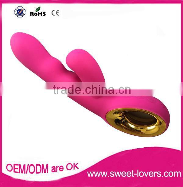 2016 New design usb rechargeable full silicone rabbit vibrator Heat function, girl sex av massager sex toys