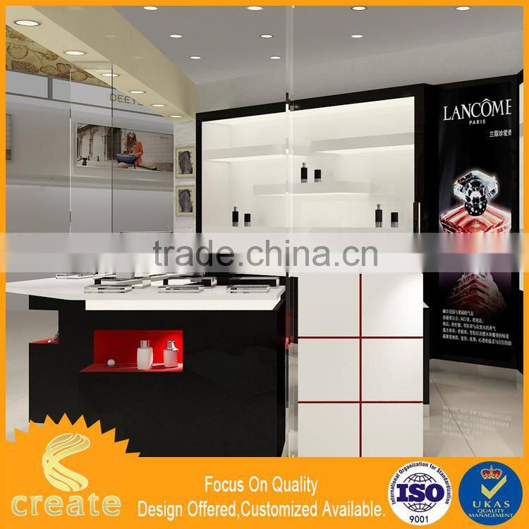 Modern wall mount glass cosmetic shop display counter design from Guangzhou China