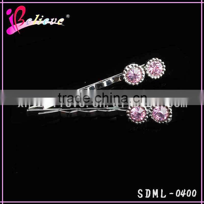 Fancy decorative hair pins wholesale hair accessories pink rhinestone hair pins