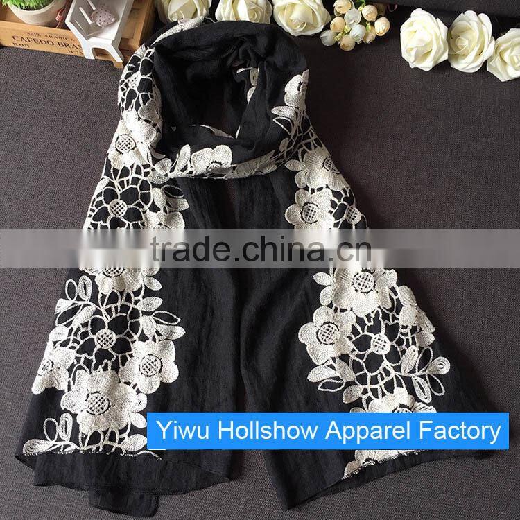 Newest Winter Autumn Flower Embroidery Cotton Korean Fashion Ladies Scarf