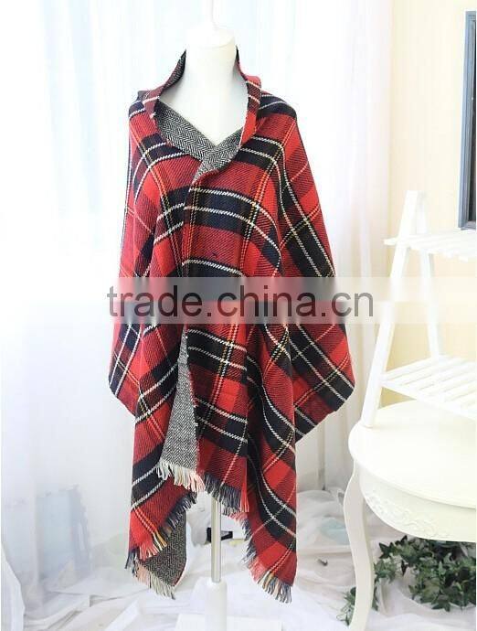 Wholesale Winter Fashion Wool Plaid Checked Ladies Pashmina Scarf