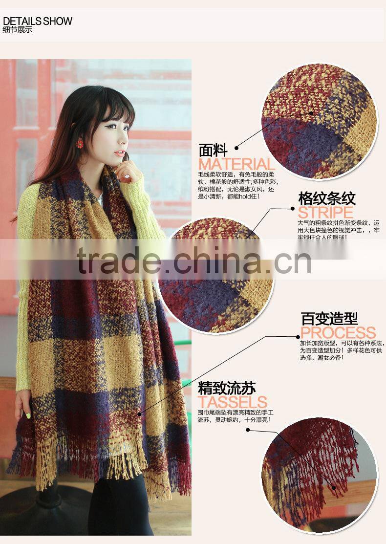 Wholesale New Winter Lady Fashion Tassel Loop Yarn Plaid Blanket Scarf