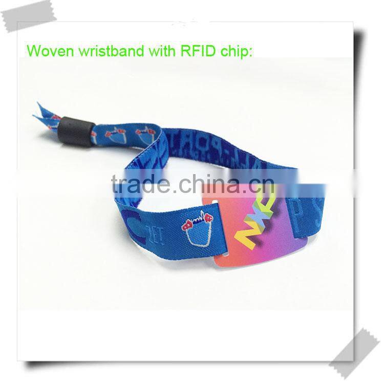 High quality plastic button woven wristband/custom woven wristband/woven wristband
