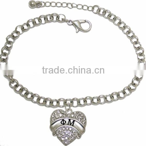 Genuine Austrian Clear Crystal DELTA DELTA DELTA SORORITY Charm Chain Link Bracelet