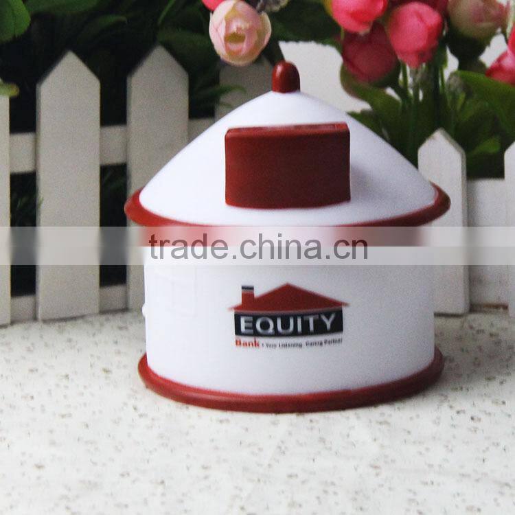plastic pvc house shape coin bank with lock for kids