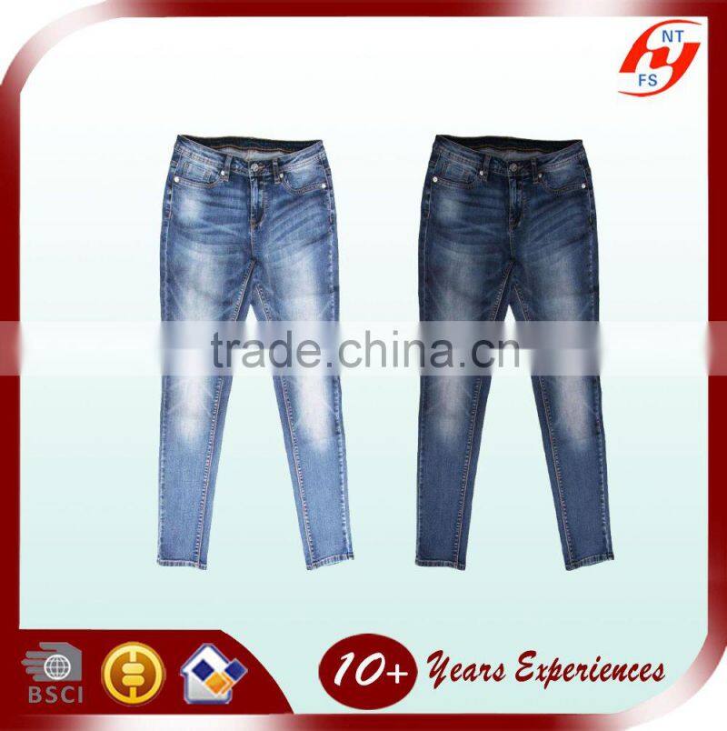 2016 woman popular design denim jeans lady elastic body slim long vintage blue jeans