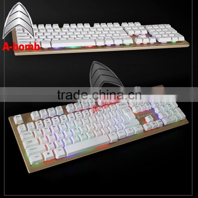 2016 A-bomb waterproof LED mechanical keyboard with metal material and ABS
