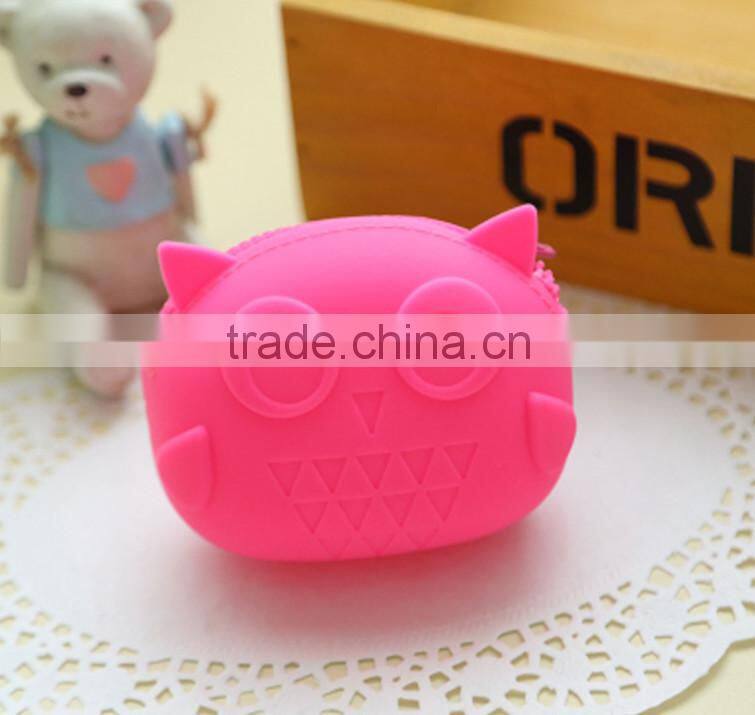 2015 Factory direct owl shape silicone rubber zipper coin money pochi pouch purse