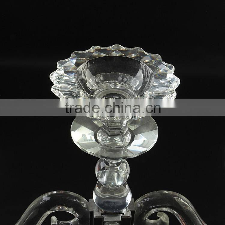 European style 3- arm with beautiful plate and drop pendant decoration Crystal Candelabra & Centerpiece for Wedding Event