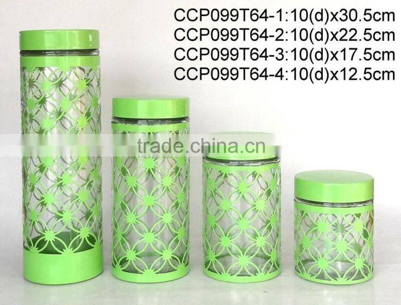 Round glass jar with metal casing (CCP099T57B)