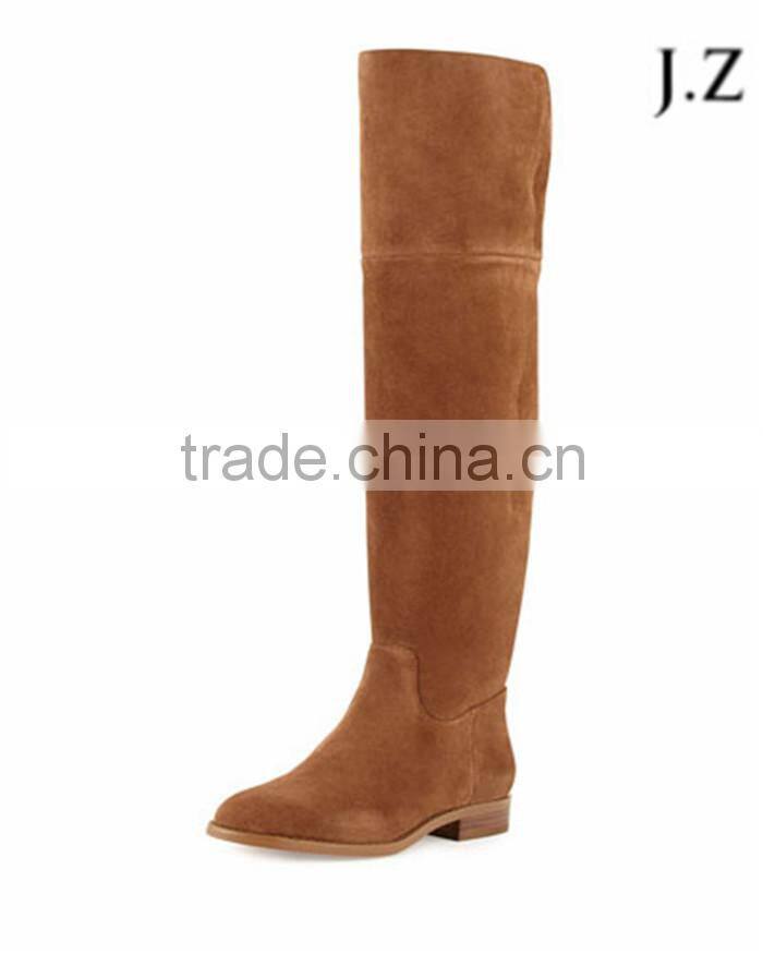 OB42 brown kid suede warm winter flat fashion knee high round toe boots shoes for flat feet