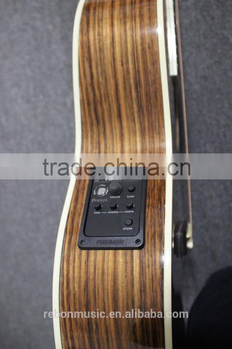 39 size all walnut wood acoustic electric guitar with fishman EQ