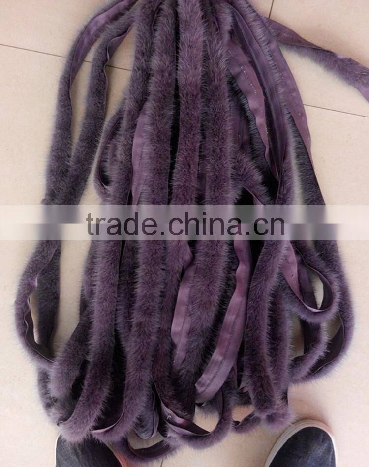 China Wholesale Dye Mink Fur Strip / Fur Collar / Real White Mink Fur Trimming